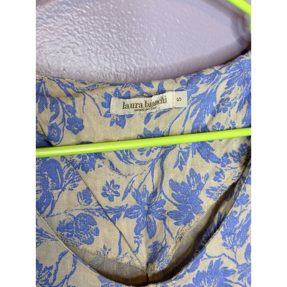 Laura Bianchi Linen Blend Floral Print V Neck Button Front Top Size S Italy - Picture 4 of 8